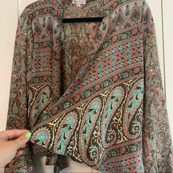 Vintage Karma Highway Boho Waterfall Top Wide Flare Sleeves Paisley Print - Picture 4 of 10